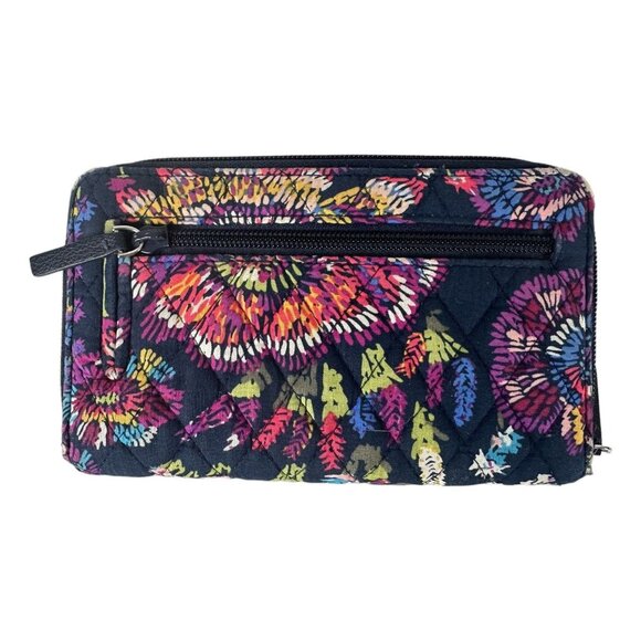 Vera Bradley RFID Turn Lock Wallet MIDNIGHT WILDFLOWER Quilted Pocket Zip-Around - Picture 4 of 8